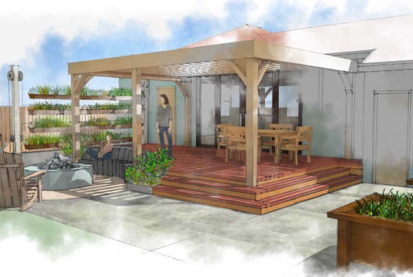 3D rendered image of concept design for backyard